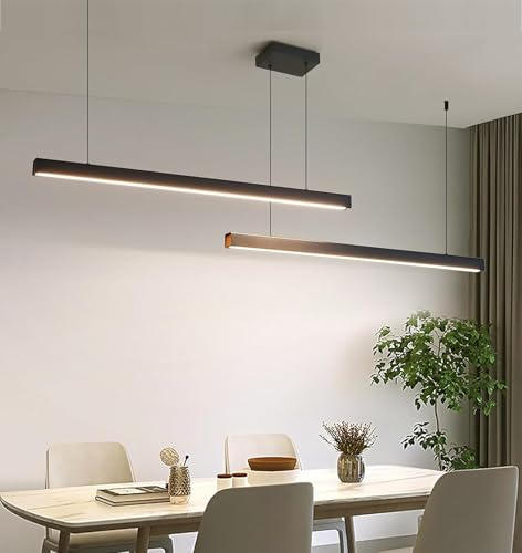DDYY 300cm Dimmbare LED Hängelampe esstisch,Schwarz Pendelleuchte mit Fernbedienung,120w Moderne Linear design Hängeleuchte,Esstischlampe hängend Höhenverstellbar Pendellampe,Esszimmerlampe,Bürolampe