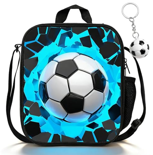 Football Lunch Bag with Water Bottle Holder, Boys Lunch Bag | Includes a football pendant or for carrying food and snacks to school, the office, on hikes, picnics, trips and camping trips