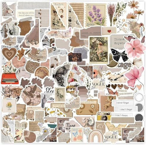120 Stück Scrapbook Stickers, Vintage Journaling Sticker, Wasserdichte Sticker Aesthetic, DIY Scrapbook Zubehör für Erwachsene & Jugendliche (Flower)