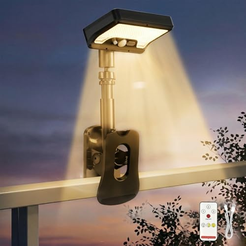 Clip On Solar Fence Security Wall Lights, 92 LED Motion Sensor Waterproof | Dual Charging, Tri-Color Dimmable, Remote Control, Multi Lighting Modes, No Wiring for Garage Driveway Patio Camping