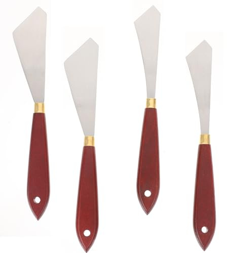 SOLUSTRE Set di 4 Coltelli di Pittura in Acciaio Inossidabile Manico in Legno, Strumenti Portatili per Miscelazione Pigmenti per Artisti Principianti e Studenti