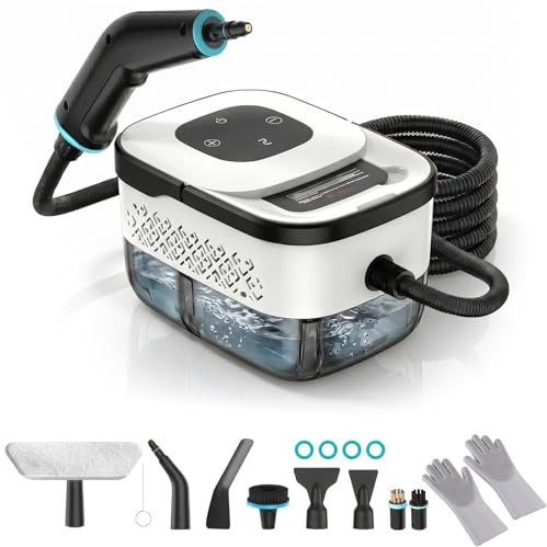 Pulitore a Vapore Portatile 2500W, Unità staccaparati a vapore con 6 Livelli Regolabili, 8 Ugelli e Serbatoio 1250ml, per Casa Cucina Bagno Finestre e Auto (Bianco 2)