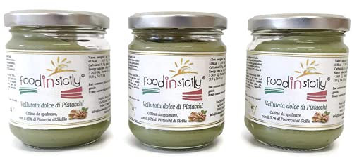 FoodInSicily, 3x200gr di Crema di Pistacchio con il 50% di pistacchi di Sicilia, ideale per la colazione, ma soprattutto per farcire dolci - 200 grammi