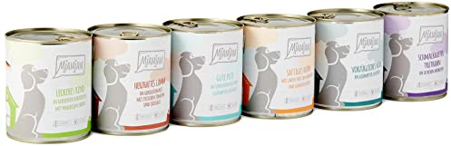 MjAMjAM - cibo umido premium per cani - confezione mista II - Con pollo e anatra, manzo, tacchino, vitello, tacchino, agnello, confezione da 6 (6 x 800 g), naturale con carne extra