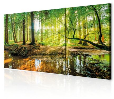decomonkey Wandbilder Wald 180x90 cm 3 Teilig Wandbild Groß Wohnzimmer Büro | Leinwandbild XXL, Deko, Schlafzimmer, Wanddeko, Leinwand, Pictures For Wall, Poster, Wall Painting, Natur, Landschaft