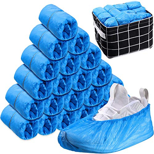 Boao 200 Pezzi Copriscarpe Lunghi Monouso CPE Impermeabile Copriscarpe Lunghi Antiscivolo con Scatola di Immagazzinaggio per Protezione del Pavimento di Moquette Interni