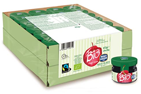 Menz&Gasser Confettura Extra Bio di Ciliegie Monodose Biologica, con Frutta, 100% Made in Italy, 24 Vasetti x 28 g