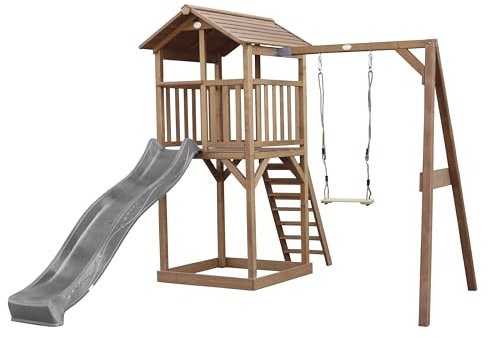 AXI Beach Tower Aire De Jeux avec Toboggan en Gris, Balançoire & Bac À Sable | Grande Maison Enfant Extérieur en Marron | Cabane De Jeu en Bois Fsc