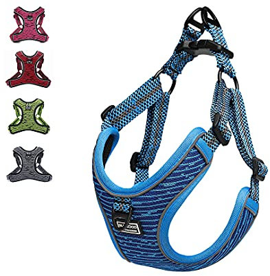 Suredoo Adjustable Dog Harness with Front Clip, No Pull Soft Mesh Padded Reflective Breathable Pet Vest Harness for Small Medium Large Dogs (M, Blue)