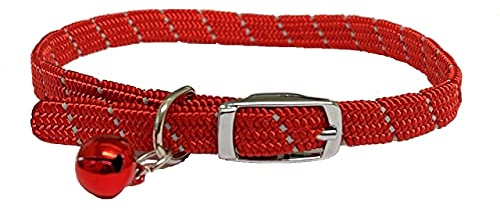 Cat/Kitten Reflective Softweave Collar with Safety Elastic & Bell with Safety Release (Red)