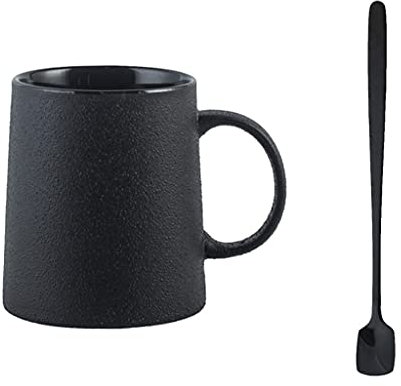 DUNAKE Porcelain Cup with Spoon, Coffee Cups Ceramic Black, 2 Capacity to Choose for Latte, Coffee and Double Espresso, 12.2 Oz or 13.5 Oz, Mug Gift Set for Men Women Dad Mom (Style : Style1)