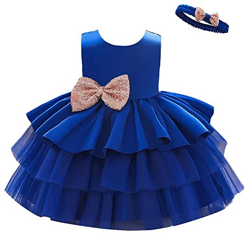 Lito Angels Vestido de Dama de Honor de Boda Vestido de Fiesta Elegante con Diadema para Bebe Niñas Talla 9-12 Meses, Azul Real (Número de Etiqueta 70)