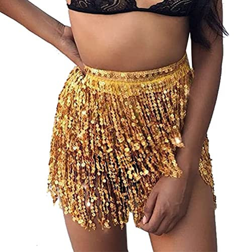 ORANDESIGNE Bauchtanz Kostüm Pailletten Quaste Hüfttuch Outfits Rock Gürtel Festival Kleidung A Gold Einheitsgröße