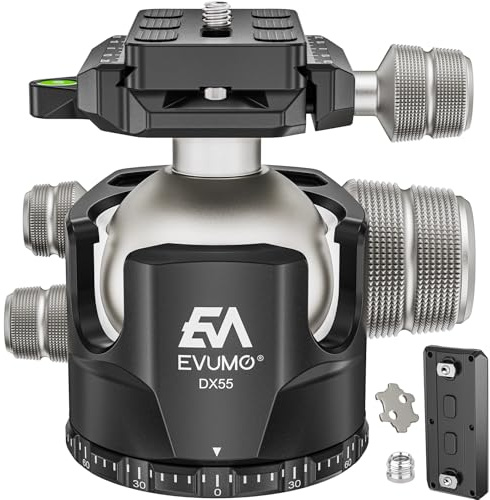 EVUMO DX55 Ball Head, 55mm Low Profile Heavy Duty CNC Panoramic Tripod Ball Head Mount with Mlok Arca Swiss Quick Release Plate for Camera Tripod Monopod DSLR Camcorder Telescope, Max Load 88lb/40kg