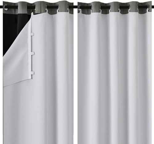 PONY DANCE Versatile Blackout Lining - Pair of Thermal Privacy Curtains with Tab Top and Rings, Curtains for Bedroom, Nursery, Living Room, Greyish White, 44 x 50 Inch Drop