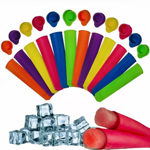 Wiederverwendbare Eisformen Silikon 12 Stück Eis am Stiel Formen Ice Pop Maker Wassereis Eislutscher Bunt - BPA Frei - Perfekt für Kinder und Erwachsene (12 Stück)
