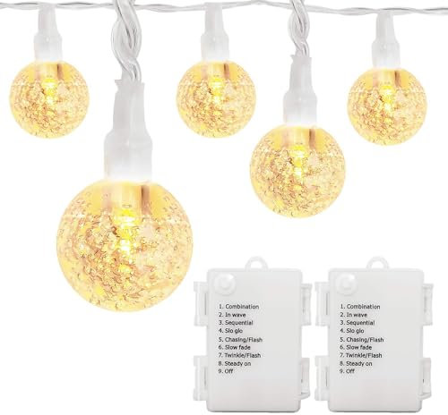 LOENDE - Catena di luci a globo da 16 piedi, impermeabile, 30 LED, 8 modalità, per esterni, catena di luci in vetro con timer per cortile, giardino, balcone, pergolato, bianco caldo
