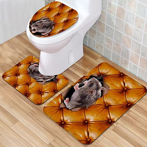 IUBBKI Badematte, Badezimmer-Anti-Rutsch-Matte, gerippt, Orange Sofa, Hamster, Badematten-Set, 3-teilig, saugfähig, rutschfest, Badematte, WC-Vorleger, Badteppich für Badezimmer, Schlafzimmer, Küche