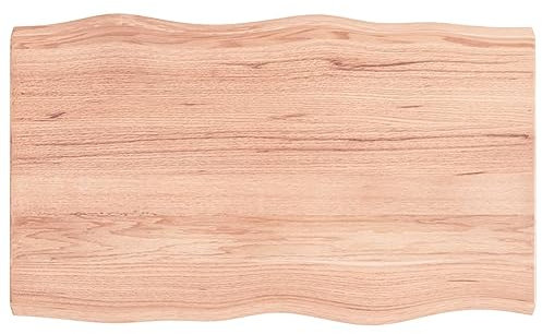 LAPOOH Tischplatte 100x60x4 cm Massivholz Eiche Behandelt Baumkante, Arbeitsplatte, Waschtischplatte, Bürotischplatte - 363954