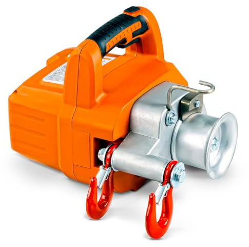 SuperHandy Capstan Winch - Cordless Brushless Motor, 2000lb Max Pull Force, Portable Li-Ion Battery Powered, 1 Ton Towing Capacity for Forestry, Hunting, Off-Road - Low Stretch Nylon Rope Included