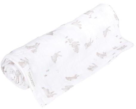 Little Dutch Pucktuch Swaddle Tuch Decke Musselin Baby (120x120 cm) Baby Bunny weiß/beige - Newborn Naturals