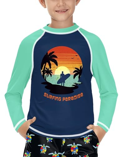BesserBay Rashguard Maillot de bain anti-UV à manches longues pour enfant Séchage rapide Pour garçon 110-160 cm, Vert surf, 150