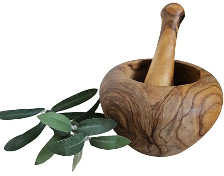 Mortier 12 cm Rond bombé Moderne et pilon en bois d'olivier