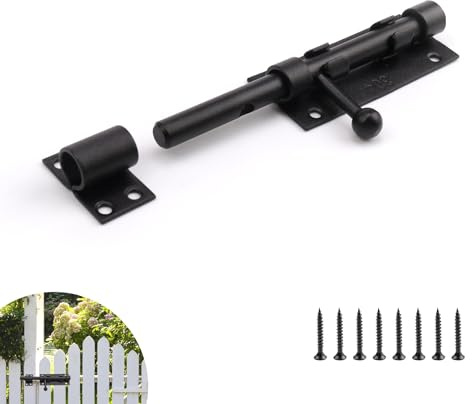 HUANR 304 Edelstahl Türriegel, Bolzenriegel Schwarz, Länge 16cm | Verdickt 12mm Türriegel Abschließbar mit 8 Schrauben, Riegelschloss Tür Riegel für Außen und Innen Türen und Fenster