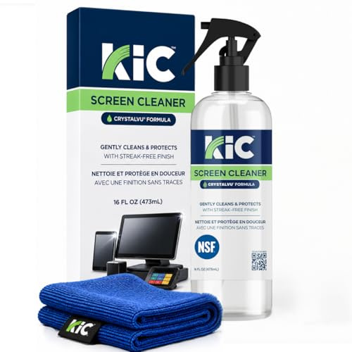 KICTeam – CrystalVu™ Screen Cleaner Spray (16oz) with Premium Microfiber Cloth – Professional Grade Cleaner for TV Screens, Car Screens, Tablets, Laptops & Smartphones