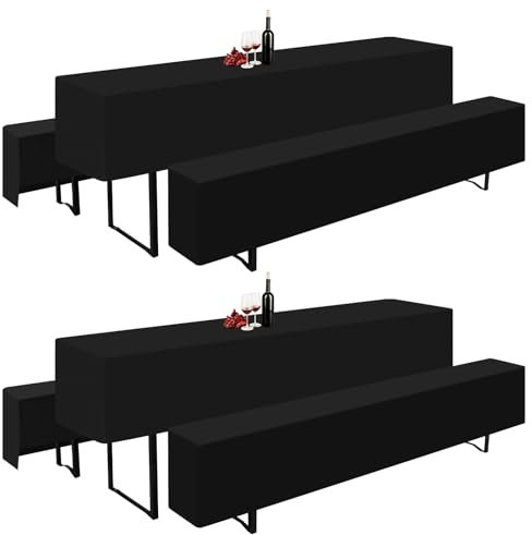 YMHPRIDE Biertischhussen 2er-Set, Schwarz Bierbankhusse und Tischdecken, Set für 70 cm Tischbreite, Bierzeltgarnituren 220 x 70cm für Gartenbankett-Gartenmöbel-Bezüge.