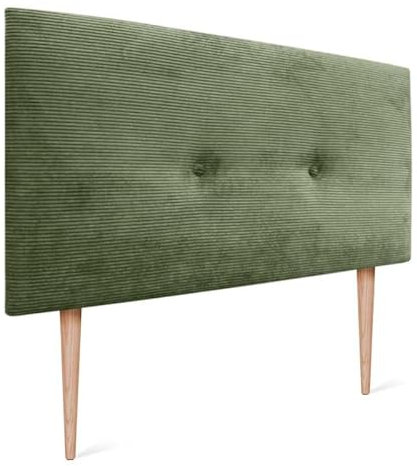 DHOME Kopfteil aus glattem Cord mit Knöpfen und Beinen, hohe Qualität, modernes gepolstertes Kopfteil, Luxus-Bett, gepolstertes Schlafzimmer (Waldgrün, 90 cm)