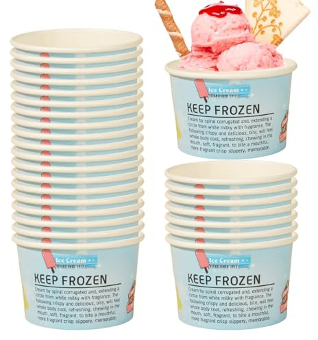 Pasdrucn 100 Pièces Coupelles En Papier Pour Glace 120 Ml, Coupelles En Papier, Bols à Desserts Jetables, Coupelles En Carton, Coupelles à Glace En Carton Pour Noël(Produit sans couvercle) (Jeu 2)