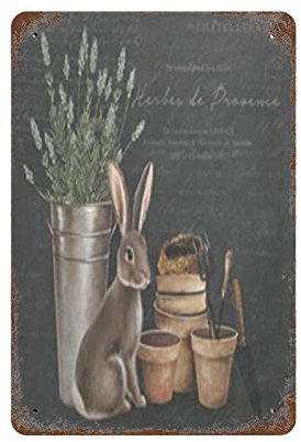 Hasenschild im Vintage-Stil, Metall-Blechschild, Garten, Hase, Wandkunst, Landhaus, Shabby-Cottage-Dekoration für Kinderzimmer, Bauernhaus, Kaffee, Bar, Küche, Badezimmer, lustige Wanddekoration,