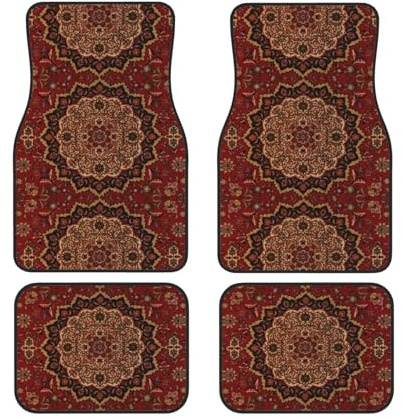 Tapis de sol de voiture à motif persan vintage avec accent oriental, 4 pièces, ensembles complets de tapis de voiture, ajustement universel pour SUV, fourgonnettes, berlines, camions, protection contr