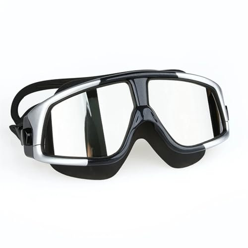 DUNSBY Simglasögon simglasögon bekväma silikon stor ram simglasögon anti-dimma UV män kvinnor simmask vattentät (spegel silver svart)