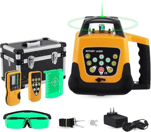 TRY-YEAN Automatic Self Leveling Rotary Laser, 1650ft Green Beam Laser Level with Receiver Remote Control, 360 Rotating Horizontal Vertical Transit Level (Rotary Laser Level Kit)
