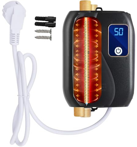 Durchlauferhitzer 230v Elektrische Durchlauferhitzer, Elektro Warmwasser Dusche Tankless 3500 W Bad Küche 25-50 °C 20 x 12 cm (schwarz)