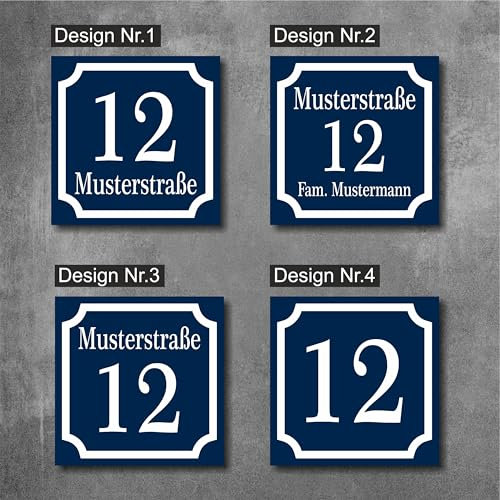 RETRO Hausnummernschild von EDS-Werbemedien - Hochwertiges Hausnummer Schild in BLAU - Individuell personalisierbares Haus Nummernschild aus UV- und witterungsbeständigem Material