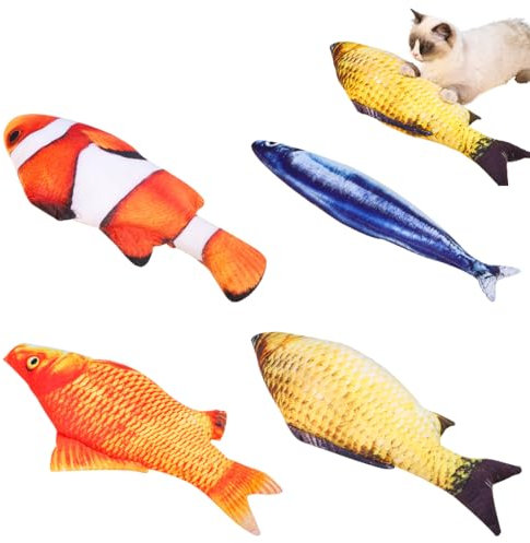 4 Stück Katzenspielzeug Fisch mit Katzenminze, 18CM Plüsch Fischspielzeug, Spielzeug mit Katzenminze, Katzenminze Kissen, Spielzeug Katze, Katze Interaktive Spielzeug für Katze Haustiere