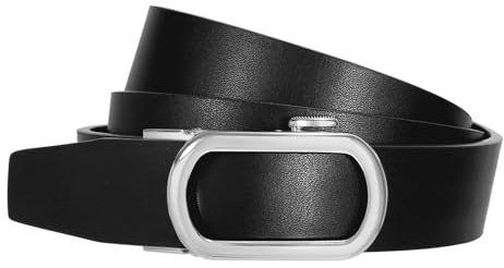 SUOSDEY Damen Ratschengürtel, automatischer Ledergürtel für Jeans Hosen Kleider mit goldener/silber Schiebeschnalle, 3.1 cm Breite