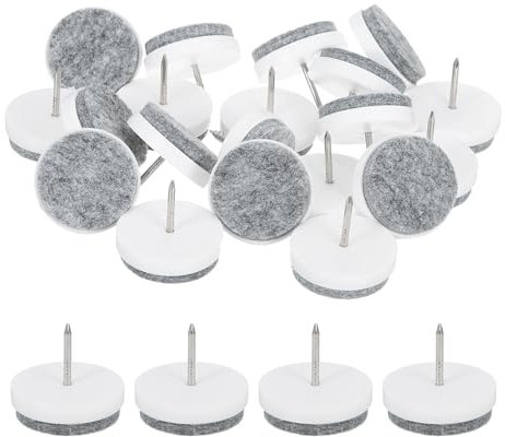sourcing map Deslizadores de muebles con clavos, 24 almohadillas de fieltro redondas para sillas, protectores de suelo para patas de silla para suelos de madera dura (blanco, 30 mm)