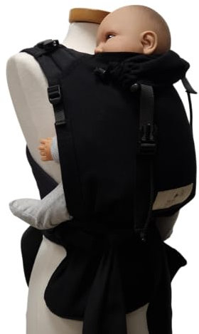 Storchenwiege Babytrage mit gepolsterten Trägern, für Babys ab Geburt, von 3,5kg bis 15 kg, Oeko Tex, 100% Baumwolle, deutsche Produktion (Schwarz)