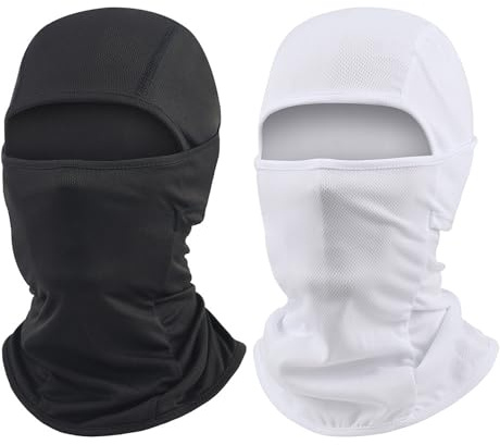 Hcimooy Sturmhaube, Gesichtsmaske, Skimaske, Sonnenschutz, UV-Schutz, Kapuze, atmungsaktive Gesichtsmaske für Männer und Frauen, Motorradangeln, mehrfarbig, 2 Stück, 2 Stück, Schwarz und Weiß, L