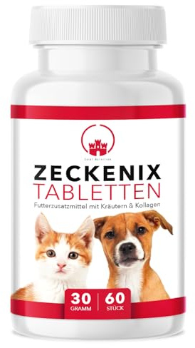 Saint Nutrition® Zeckenix – Zeckentabletten für Hunde – Zeckenschutz Hund - Futterergänzung mit natürlichen Inhaltsstoffen – Ohne künstliche Zusätze – 60 Tabletten für Katzen und Hunde