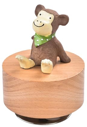 Iuhtrb Boîte à musique en bois à remontage manuel avec figurine d'animal rotative pour décoration de maison ou de bureau et anniversaire de vacances