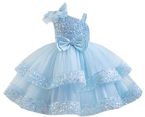 ABEHIK Mädchen Pailletten Meshkleid Sommer Tütü Partykleid Blumenmädchenkleider Ballkleid Festliches Prinzessin Hochzeit Kleid