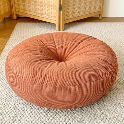 DSAoTeng Cuscino rotondo da pavimento per meditazione, in velluto a coste spesso, tatami, tinta unita, morbido, per balcone, finestra a golfo, soggiorno, yoga, angolo zen, tatami (arancione, 50 x 50 x