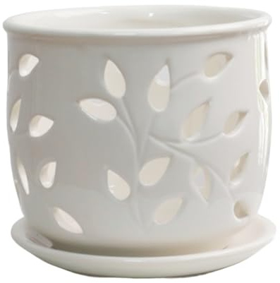 Muzrunq Pottes de Plante en céramique, Pots d'orchidées de 5 Pouces jardinière en céramique avec Trous Drainage et Soucoupe, planteur d'orchidée pour Plantes Maison Cactus succulente succulente int