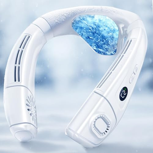 Portable Neck Air Conditioner, Ergonomic Design with Cooling Plate 8000mAh Type-C Rechargeable 3D Airflow 3 Modes LED Screen for Travel Outdoor Indoor (White)