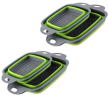Happyyami 2pcs Foldable Drain Basket and Washing Basket Set Green Collapsible Fruit and Vegetable for Kitchen Sink Practical Telescopic Over Sink Strainers for Home Use